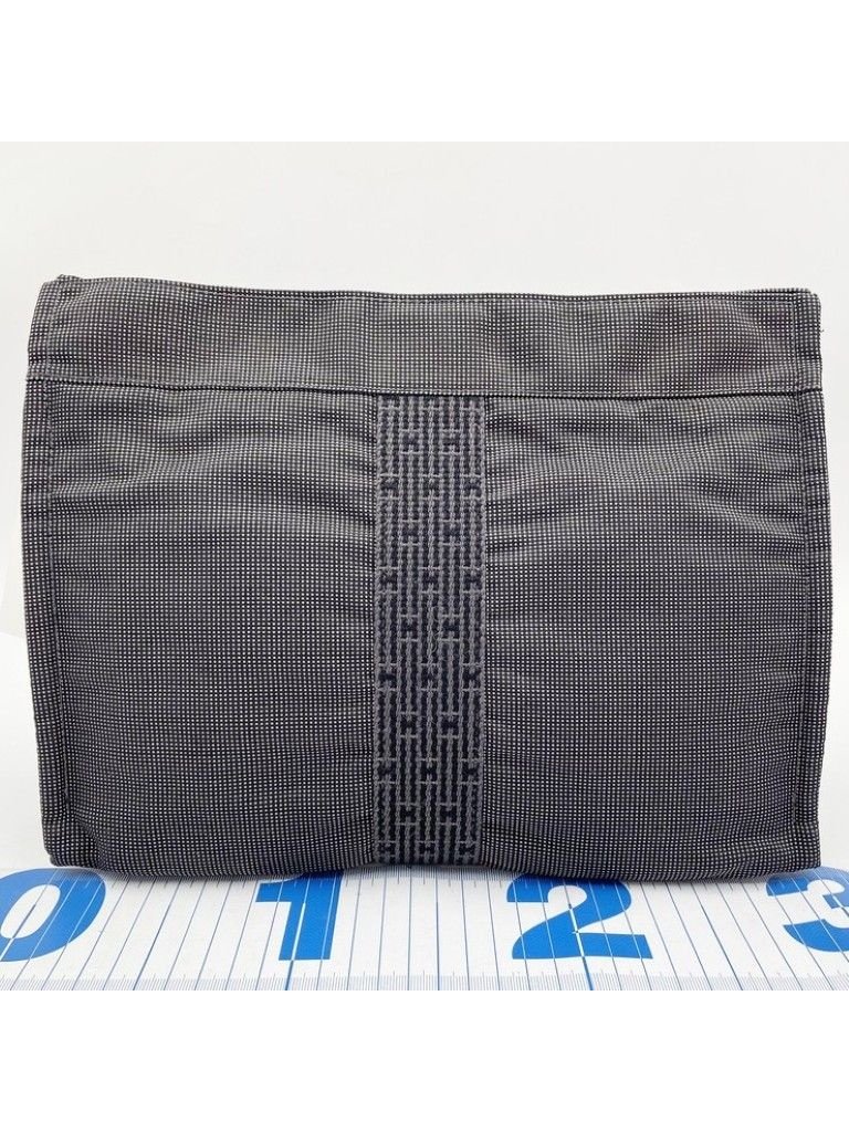 Hermes Second Her Line Gray Canvas Clutch